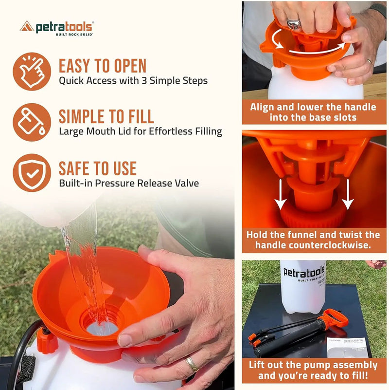 Petratools 2 Gallon Pump Sprayer - HD201 Garden Sprayer for Weeds, Lawn Care & Pesticides - 52" Long Hose, 2 Nozzles & Easy Carry Handle - Durable & Lightweight by GreenHaven Gardens
