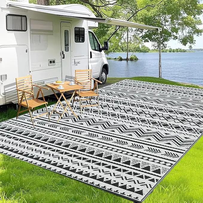 WILDROOTS 6x9 Feet Black and White Plastic Outdoor Rug, Stain Resistant Waterproof Reversible Outdoor Patio Rug, Fade Resistant Camping Rug by GreenHaven Gardens
