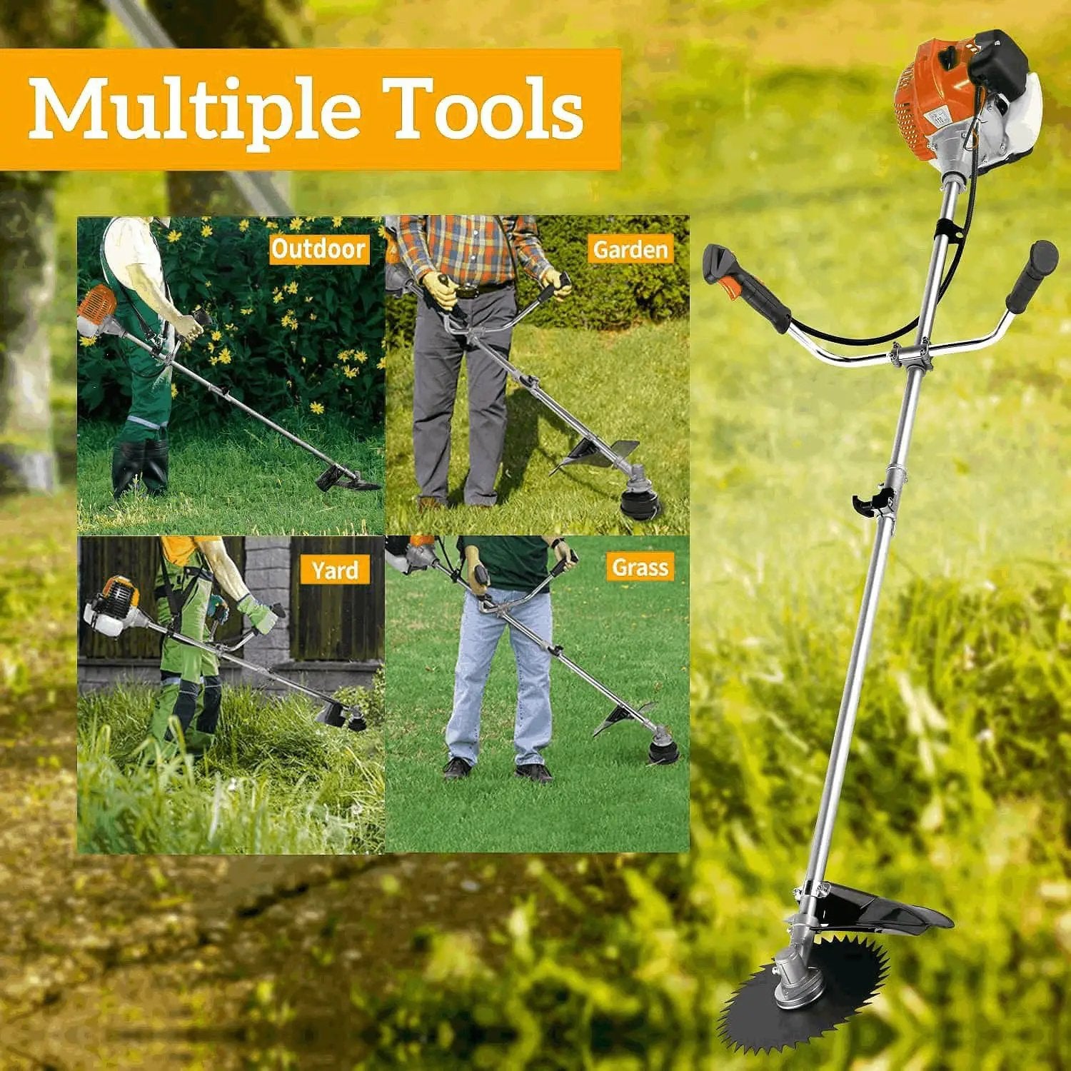 4-in-1 58CC Weed Wacker, Weed Eater Gas Powered Cordless, String Trimmers 2-Cycle Gas Brush Cutter Weed Wacker Straight Shaft Gas Grass Trimmer for Lawn and Garden Care Trimming (Orange) by GreenHaven Gardens