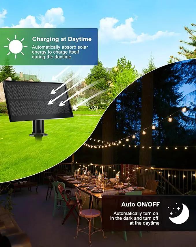 Solar String Lights Outdoor Waterproof 50FT with USB Port and 27 Shatterproof ST38 Bulbs(2 Spare), LED Solar Powered Patio Lights for Outside, Porch, Backyard, Bistro, Garden, Market - 2200K by GreenHaven Gardens