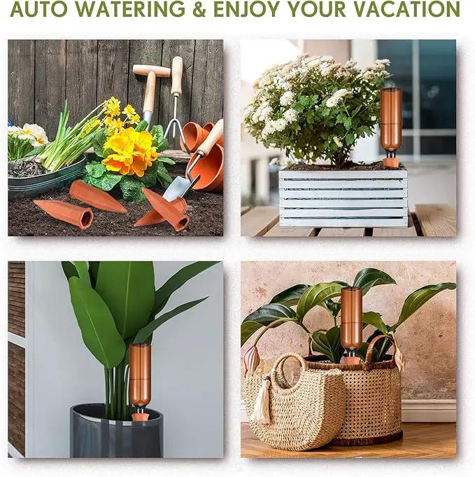 Baderke 12 Set Plant Watering Devices, Terracotta Watering Spikes with 25 oz Plastic Wine Bottles, Slow Release Vacation Insert Automatic Plant Waterer Device for Indoor Outdoor by GreenHaven Gardens