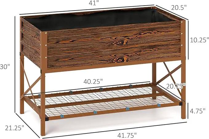 Outsunny Raised Garden Bed with Galvanized Steel Frame, Storage Shelf and Bed Liner, Elevated Planter Box with Legs for Vegetables, Flowers, Herbs, Dark Brown by GreenHaven Gardens