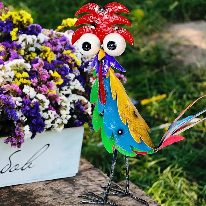 Natelf Outdoor Wacky Metal Rooster Yard Statue Decoration Roosters Decor Garden Statues Chicken Figurine Outside Decorations for Courtyard by GreenHaven Gardens