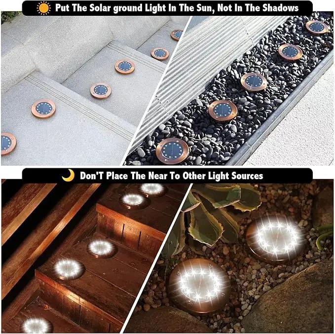 Outdoor In-Ground Lights Solar Disc Lights Outdoor Solar Garden Lights In Ground Solar Landscape Light 4Pack 12 led for Pathway Yard Patio Walkway by GreenHaven Gardens