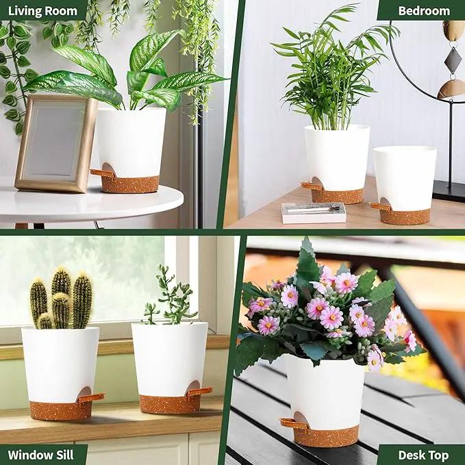 4 inch Small Plant Pots for Outdoor Indoor Plants, 10 Pack Planters with Drainage Holes and Tray, Small Self Watering Pots for Succulent,Cactus, Aloe and Other Plants. (White) by GreenHaven Gardens