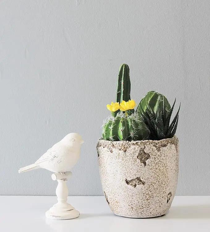 Distressed Weathered Cement Planter, 5 Inches - Unique Stone Plant Pot for Indoor Outdoor Home Garden Decor by GreenHaven Gardens