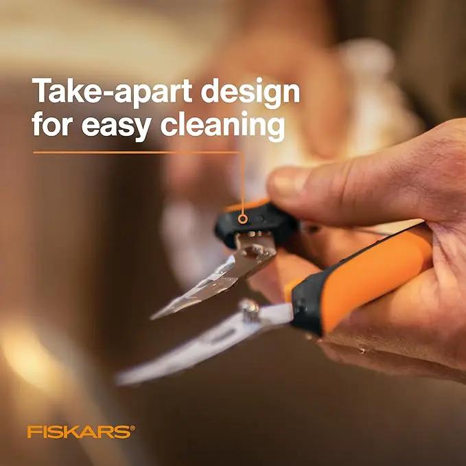 Fiskars Curved Micro-Tip Pruning Snips - 6" Garden Shears with Sheath and SoftGrip Handle - Yard and Garden Tools - Orange/Black by GreenHaven Gardens