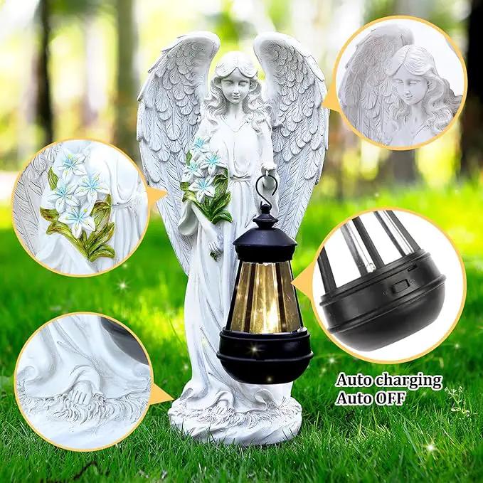 Solar Angel Outdoor Garden Decor Statues – 13.2 inches Solar Outdoor Sculptures for Outside Yard Art Patio Balcony Front Lawn Ornaments Gifts for Mom Grandma Women by GreenHaven Gardens