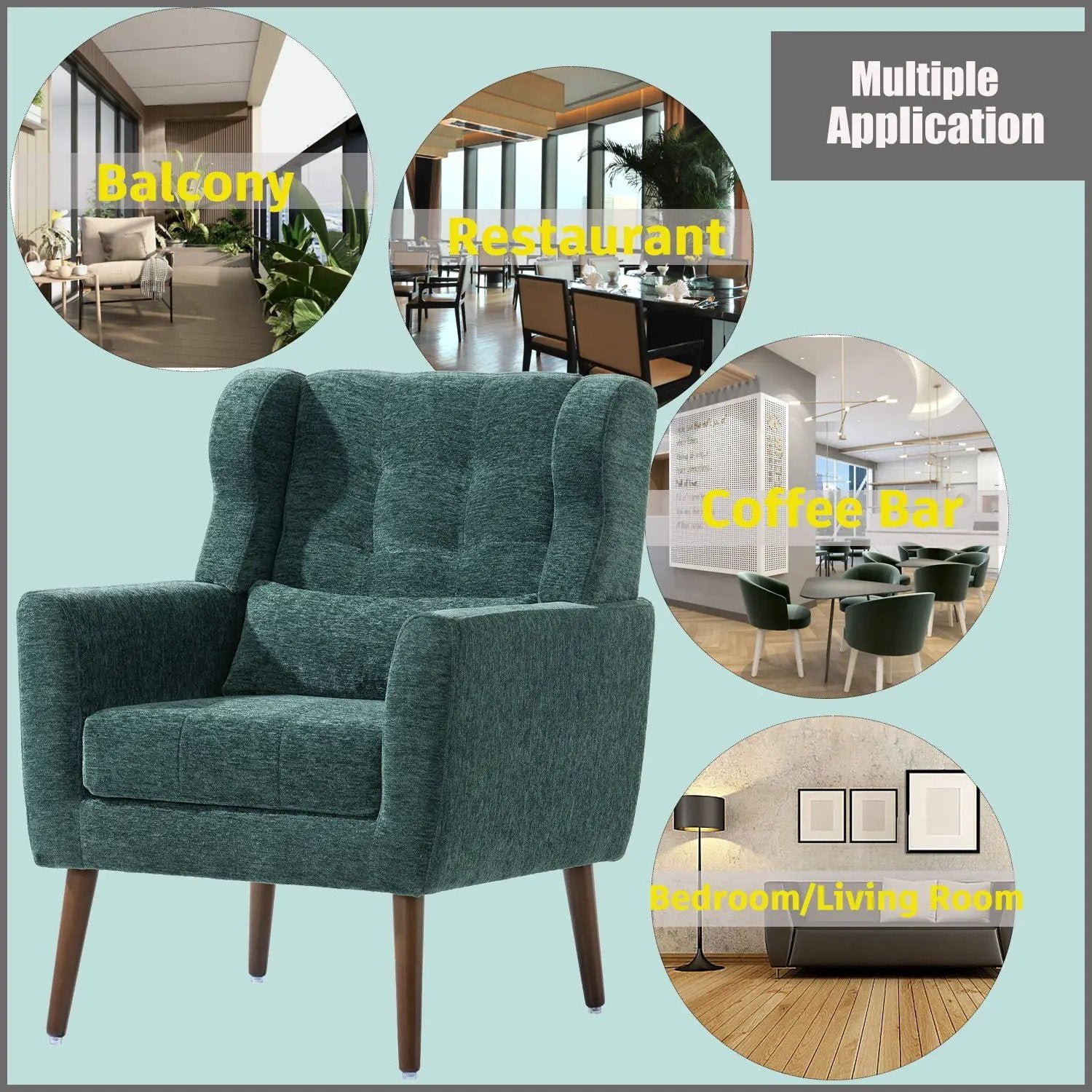 Modern Accent Chair, Arm Chairs For Living Room, Upholstered Mordern Armchair, Comfy Soft Padded Lounge Chair In Small Space, Bedroom, With Pillow, Solid Wood Leg by Unique Piece Furniture