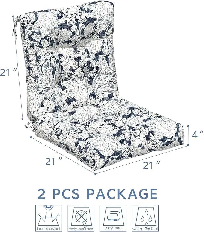 LVTXIII Outdoor Low Back Chair Cushions, Seasonal Replacement Adirondack Chair Cushion with Ties, Patio Waterproof Seat Cushions for Home Garden Use, 21 W x 21 D, Set of 2, Damask Lapis by GreenHaven Gardens
