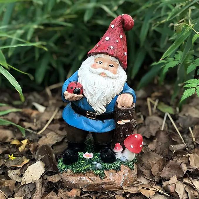 Topadorn Garden Gnome Statue LED Light Solar Energy Gnome Figurine with Ladybug on Hand Mushroom for House, Lawn Decor 11 Inch by GreenHaven Gardens
