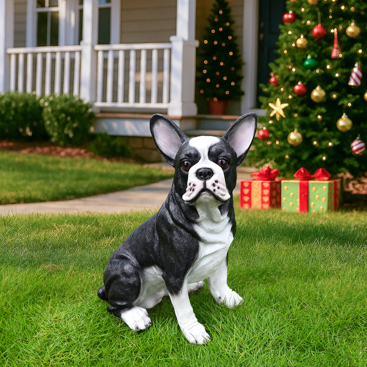 Lifelike French Bulldog Statue, Realistic Resin Animal Figurine for Indoor Outdoor Garden Lawn Yard Home Decor, Art Craft Gift, Black+White, photo 6 of 10