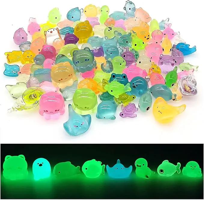 Luminous Ocean Mini Resin Animals Figures, 100 Pcs Glow in The Dark Tiny Plastic Animals Sea Creatures Miniature Figurines to Hide by GreenHaven Gardens