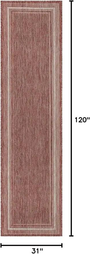 Unique Loom Outdoor Border Collection Area Rug - Soft Border (2' 7" x 10' Runner, Rust Red/ Ivory) by GreenHaven Gardens