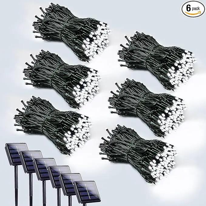 6 Pack 600 LED Solar String Lights for Outside, Solar Christmas Lights Outdoor Waterproof, Green Wire Twinkle Light with 8 Lighting Modes for Xmas Tree Wedding Party Garden Decorations (Cool White) by GreenHaven Gardens