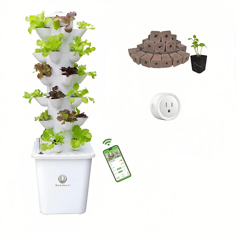 Hydroponic Growing System Kit - Indoor Smart Hydroponic Vertical Garden,Hydroponic Vegetable System,30 Pods,with Pump System and Automatic Timer, White by GreenHaven Gardens