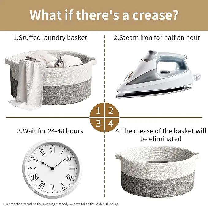 125L Extra Large Blanket Basket, 25" x 16", Jumbo Laundry Woven Basket Decorative Home, Cotton Rope Basket with Handles, Baby Toy Basket for Storage, White & Gray, 2PC by GreenHaven Gardens