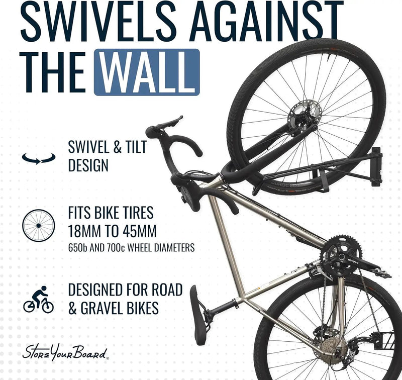 StoreYourBoard SwivelStow Road & Gravel Bike Storage – Heavy Duty Bike Hanger, No-Lift Bike Wall Mount for Garage Bike Storage, Holds 70 lbs, Patent-Pending by GreenHaven Gardens