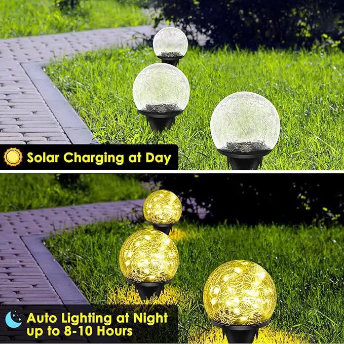 Solar Garden Lights, 2 Pack 60 LED Cracked Glass Solar Globe Lights Outdoor Decoration, Upgraded Waterproof Warm White LED Lights for Yard Pathway Patio Lawn Christmas Outside Decor, 4.73" by GreenHaven Gardens