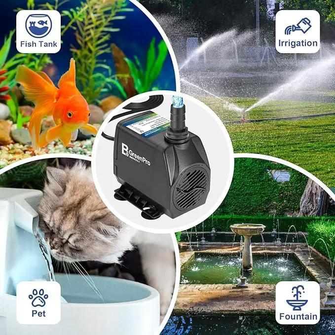 Submersible Water Pump, 800GPH 60W Ultra Quiet Fountain Pump (3000L/H), with 4 Nozzles 10ft High Lift for Aquarium, Fish Tank, Pond, Waterfall, Outdoor, Statuary, Hydroponics by GreenHaven Gardens