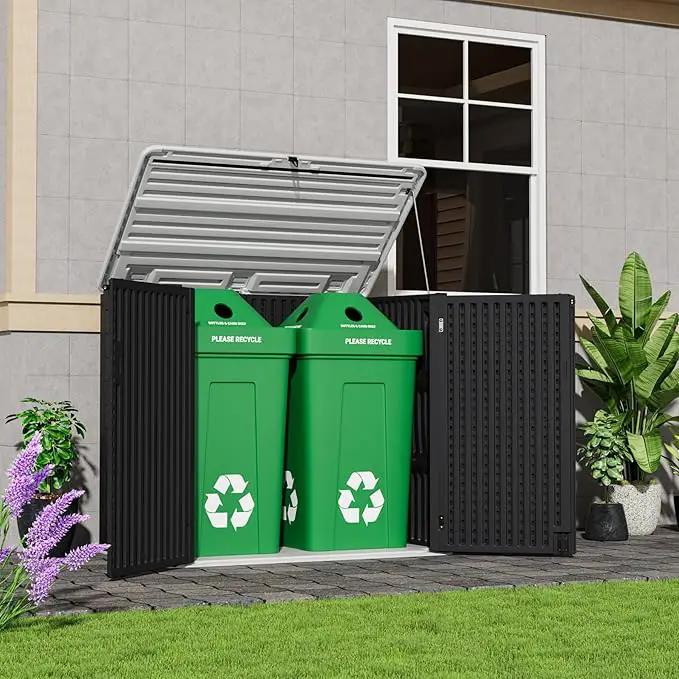 Resin Outdoor Storage Shed, 38 cu.ft Outdoor Storage Box Waterproof for Garden Tools, Patio Furniture, Trash Cans, Garage Storage, Lockable (Black) by GreenHaven Gardens