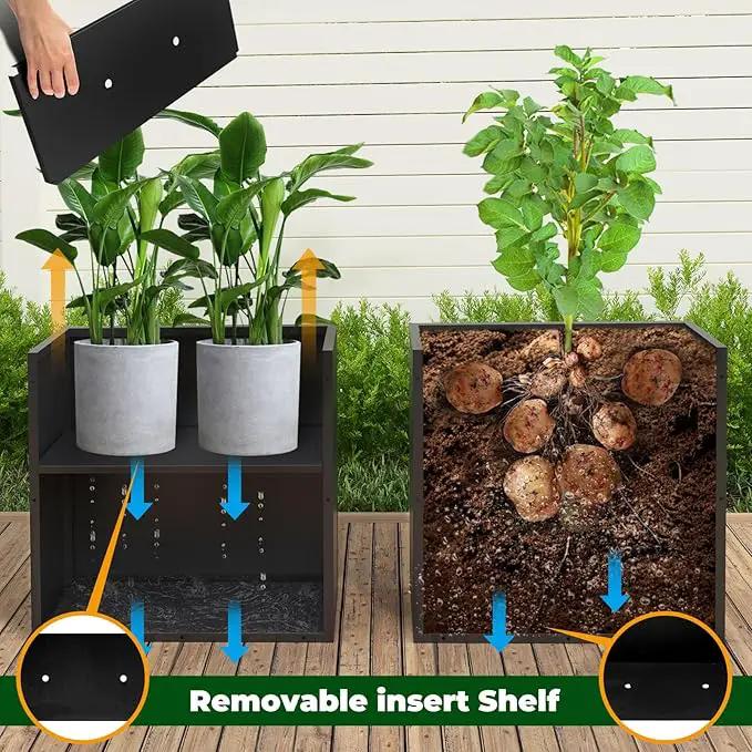 Black Steel Metallic Heavy Planter for Outdoor Plants 24"x12"x24" Outdoor Metal Planter Spliced Flower Pot with Partitions for Outside,Indoor,Garden (Black, 24 * 12 * 24) by GreenHaven Gardens