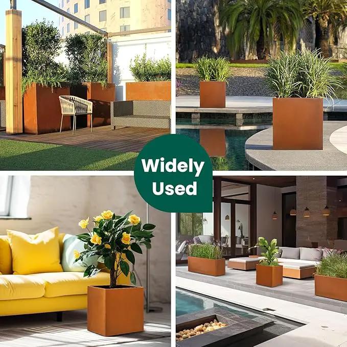 Corten Steel Planter Box Metal Outdoor Large Rectangular Rustic Durable Antique Detached for Commercial Residential Patio Deck and Backyard 17" x 17" x 18" by GreenHaven Gardens
