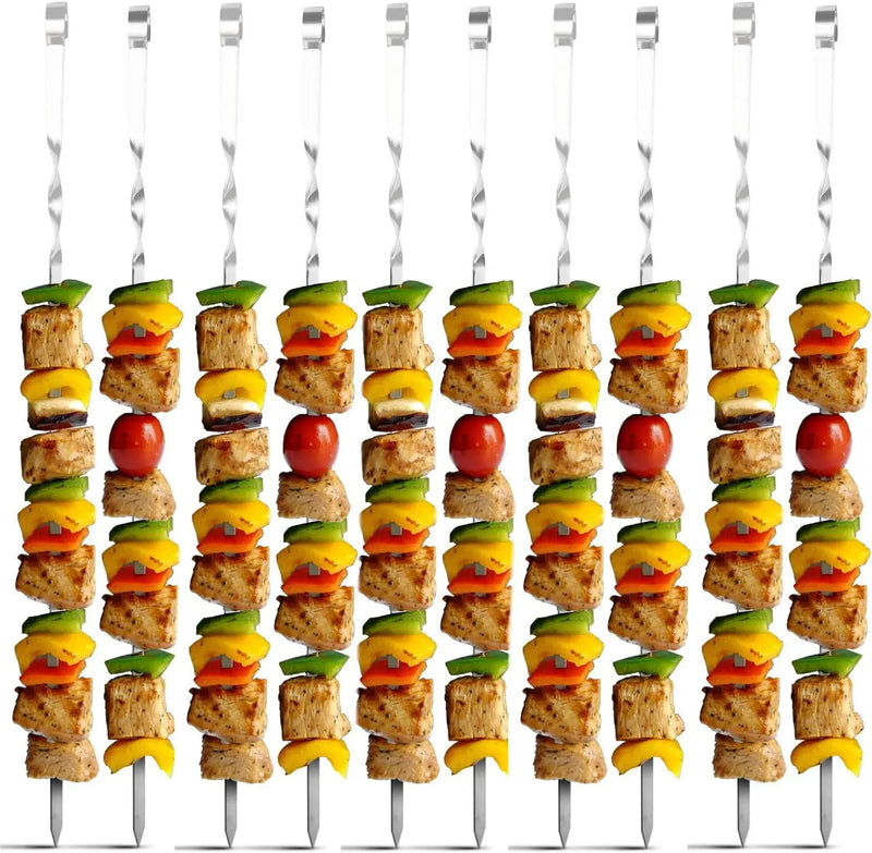 Antallcky 12 Pack Kebab Skewers BBQ Barbecue Skewers Stainless Steel Sticks 23.5 Inch Heavy Duty Large Wide Reusable with NonSlip Ring Handle Ideal for Shish kabob Chicken Shrimp angd Vegetables by GreenHaven Gardens