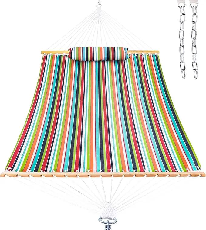 Lazy Daze 12 FT Sunbrella Fabric Hammock with Spreader Bars and Free Pillow Fits for Two Persons, All Weather and Fade Resistant for Patio Yard, 450 lbs Weight Capacity, Carousel Confetti by GreenHaven Gardens