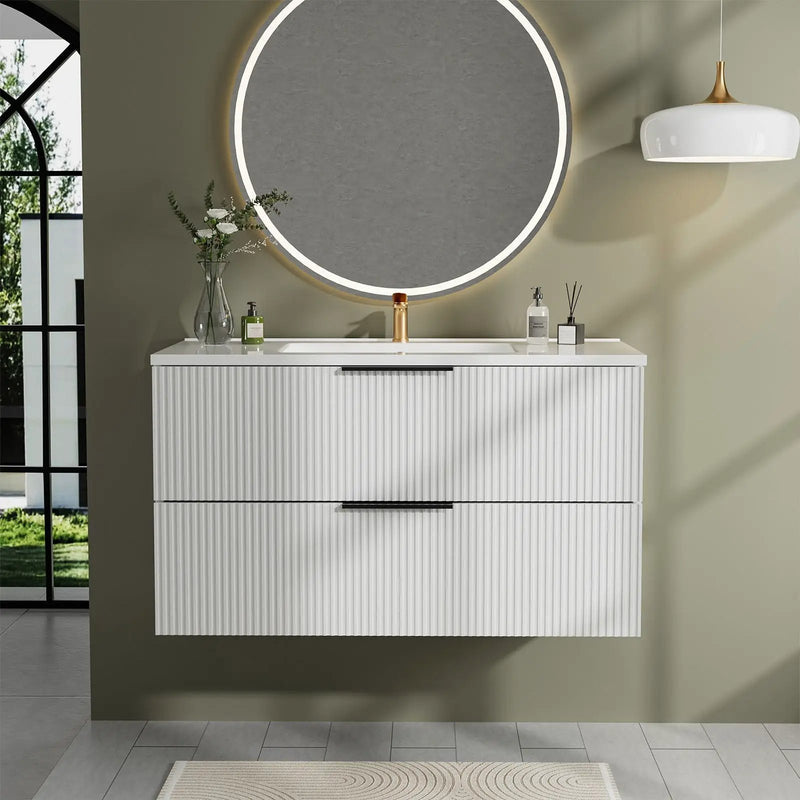 Modern Wall Mounted Floating Bathroom Vanity With Sink And Drawers by Unique Piece Furniture