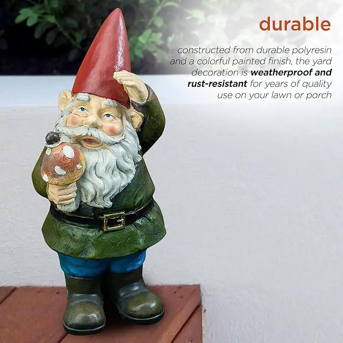 Alpine Corporation 12" Tall Outdoor Garden Gnome with Mushroom Yard Statue Decoration by GreenHaven Gardens