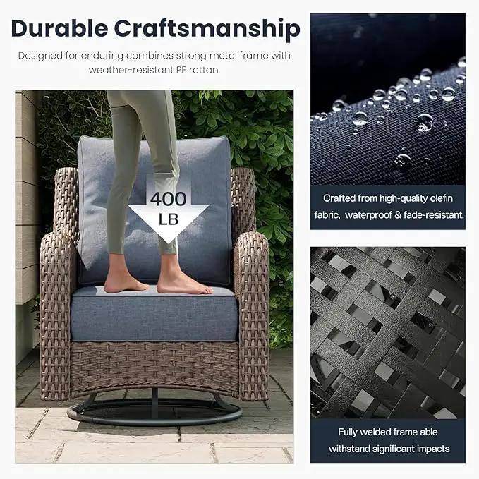 5 Pieces Outdoor Patio Furniture Sets with Rocking Swivel Chairs with 6-inch Thick Cushion and Fire Pit Table for Deck Lawn by GreenHaven Gardens