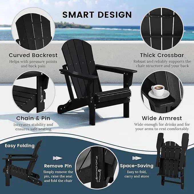 Westin Outdoors Laguna WO Outdoor Adirondack Folding Patio Chairs 8 PCS Set Retro Beach Aesthetic for Backyard, Lawn, Patio, Deck, Garden, Weather Resistant Polyethylene Plastic Lounger (Black) by GreenHaven Gardens