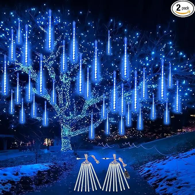 EXF 2-Pack Christmas Decorations Light Outdoor, Meteor Shower Lights 16 Tubes 384 LEDs Indoor Outdoor Rain Drop String Lights for Xmas Tree Roof (Blue) by GreenHaven Gardens