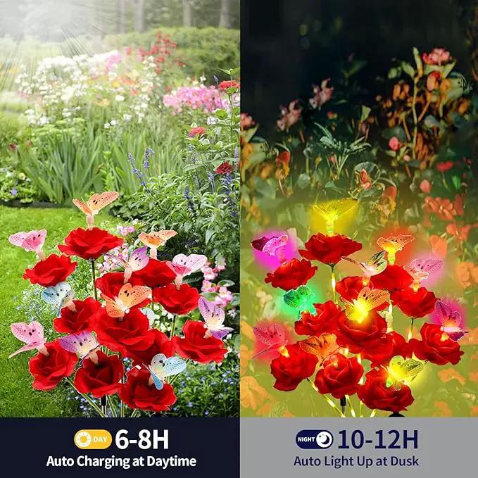 Solar Butterfly Rose Garden Lights Outdoor Waterproof Decorative Flower Garden Decor Yard Patio Lawn Outdoor, Gifts for Mother's Day3 Pack Gifts for Women (Butterfly Rose) by GreenHaven Gardens