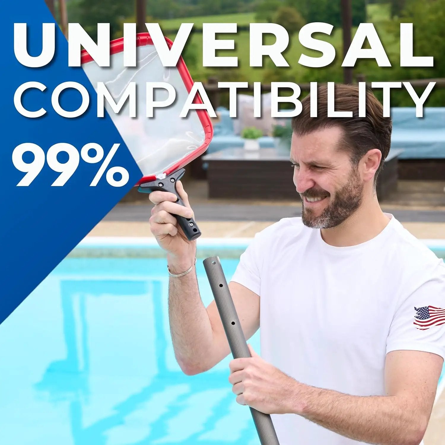 ProTuff Flat Pool Skimmer Net – 2 Year Unconditional Free Replacement – Heavy-Duty Flat Net, Fine Mesh for Leaves, Silt & Pollen – Strong Aluminum Frame, Fits Standard Telescoping Pole by GreenHaven Gardens