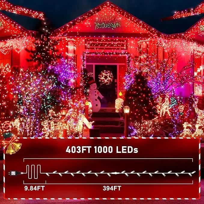 KNONEW 403ft 1000 LED String Lights Outdoor Christmas Lights 8 Modes & Timer Fairy Light Plug in Waterproof LED String Lights for Xmas Yard Tree Wedding Party Holiday Decorations (Red) by GreenHaven Gardens
