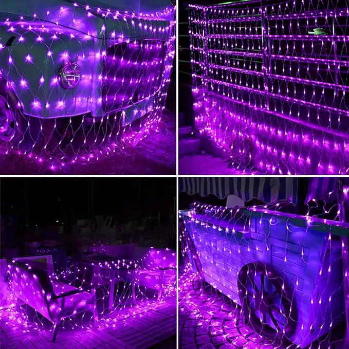 Joomer 12ft x 5ft 360LED Purple Halloween Net Lights Outdoor, 8 Modes Timer Connectable Waterproof Bush Mesh Netting for Halloween Outdoor Decorations (Clear Wire) by GreenHaven Gardens