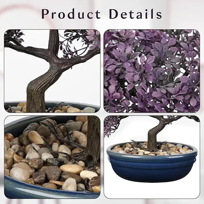 Artificial Bonsai Tree Juniper Faux Plants Indoor Fake Plants Decor with Blue Ceramic Pots for Home Table Office Desk Bathroom Shelf Bedroom Living Room Farmhouse Decorations by GreenHaven Gardens