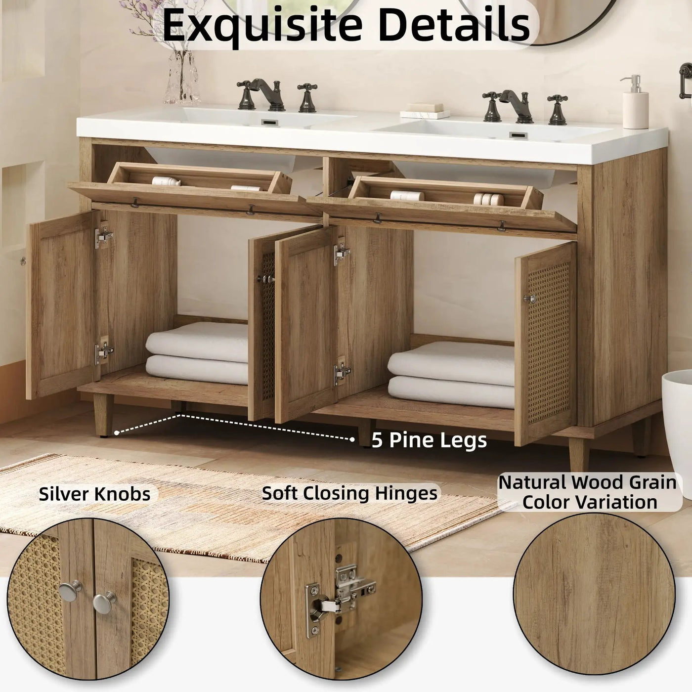 Bathroom Vanity With Double Sink, Large Storage Space by HouseOfZazla
