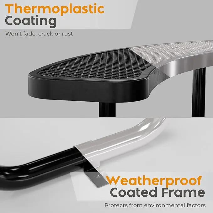 Metal Picnic Tables for Outdoors with Umbrella Hole - Coated Steel Heavy Duty Commercial Grade Table with Adjustable Seats (Black, 38 in, Round, Expanded Steel) by GreenHaven Gardens