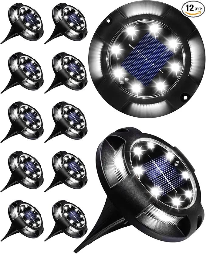 K.E.J. Solar Lights Outdoor 12 Pack Waterproof Solar Garden Ground Lights Landscape Lighting for Outside Patio Pathway Lawn Yard Deck Driveway Walkway by GreenHaven Gardens