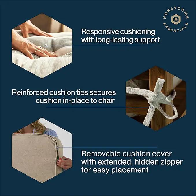 Honeycomb Outdoor Essentials Set of 2 Tufted Seat Pads, 19 x 18, Hampton Texture Hunter Dining Chair Cushions for Patio Furniture by GreenHaven Gardens