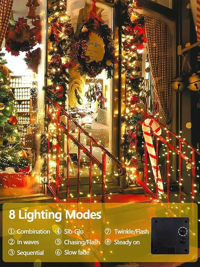 4 Pack Total 800 LED Solar Christmas Lights Outdoor, Solar String Lights for Outside with 8 Modes, Waterproof Green Wire Solar Powered Tree Light for Xmas Party Yard Garden Decorations (Warm White) by GreenHaven Gardens