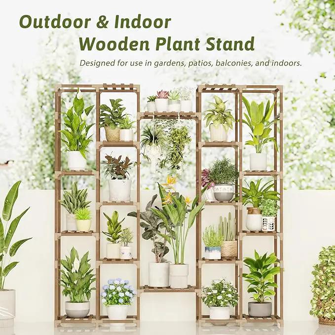 Plant Stand Indoor Tall Hanging Plant Shelf 16 Tiers Large Outdoor Plant Rack for Multiple Plants Wood Plant Holder for Living Room Garden Balcony by GreenHaven Gardens