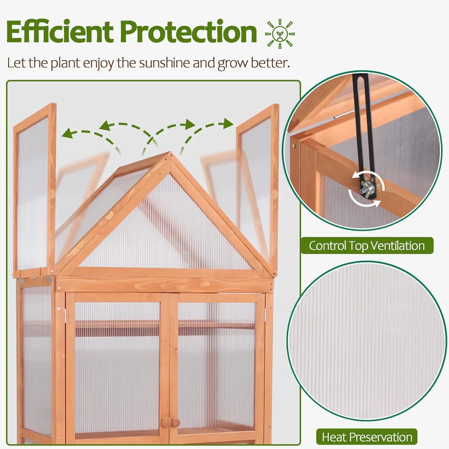 MCombo Greenhouse Cold Frame Wooden Garden Raised Flower Planter Shelf with Hard Translucent PC Protection, 0800 (Orange) by GreenHaven Gardens