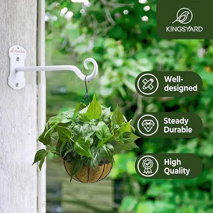 Kingsyard 2 Pack Wall Plant Hanger - Heavy Duty Metal Hanging Bracket Hooks for Hanging Plant Bird Feeders Lanterns Wind Chimes Indoor/Outdoor. White by GreenHaven Gardens