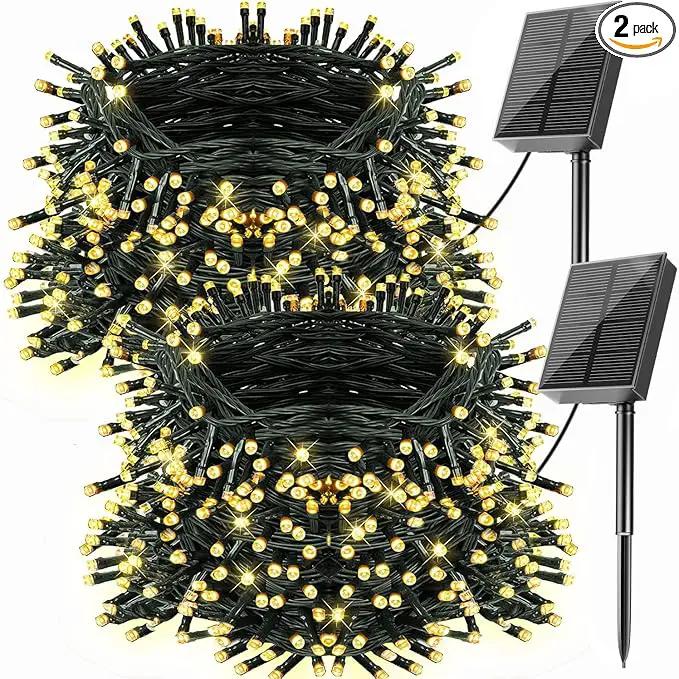 2 Pack Solar Christmas Lights Outdoor Waterproof, Total 400led 144ft Each 8 Modes Solar String Lights Solar Fairy Lights Decoration for Garden Yard Patio House Christmas Tree Xmas(Warm White) by GreenHaven Gardens