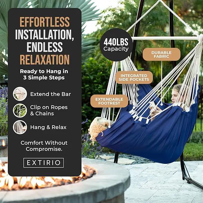 Hanging Hammock Chair Swing – Hanging Chair Outdoor & Indoor - Hammock Swing Chair – Quick & Easy Setup with Hardware Kit – Durable & Spacious Full Body Support – Holds 440 Lbs by GreenHaven Gardens