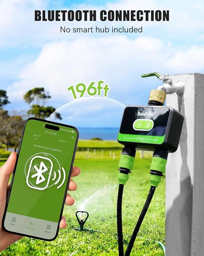 RAINPOINT Bluetooth Water Timer for Garden Hose, Smart Hose Timer 2 Outlet(Not Hub), Wireless Sprinkler Watering Timer with Rain Delay, Automatic Irrigation System for Lawns and Yard by GreenHaven Gardens